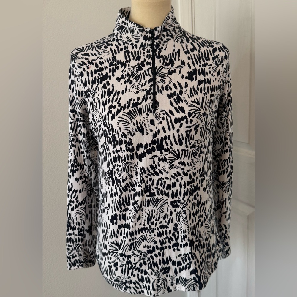 IBKUL Zebra Safari Print Long Sleeve Mock Neck Golf Top UPF Mesh Outdoors Medium